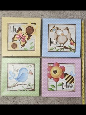 Set of 4 Cheerful Polka Dot Nursery Wall Art - Yellow Blue Green Pink